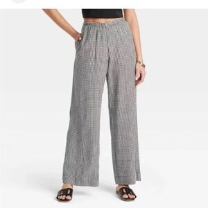 A New Day Women's Wide Leg Pants and Top- Black and White gingham XL